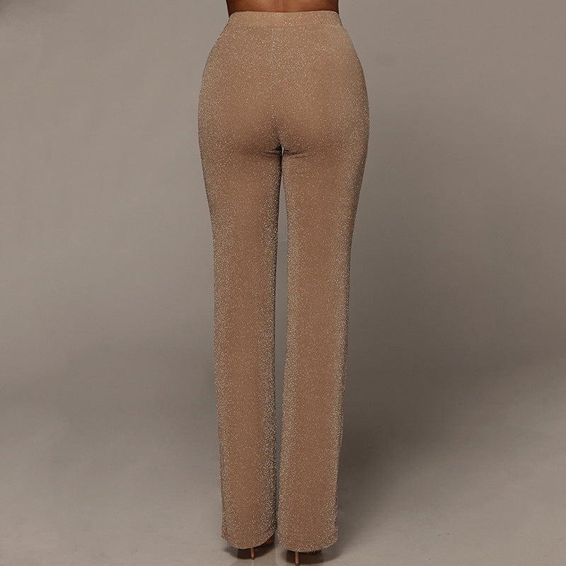 High waist hip-flare cotton blend trousers for women