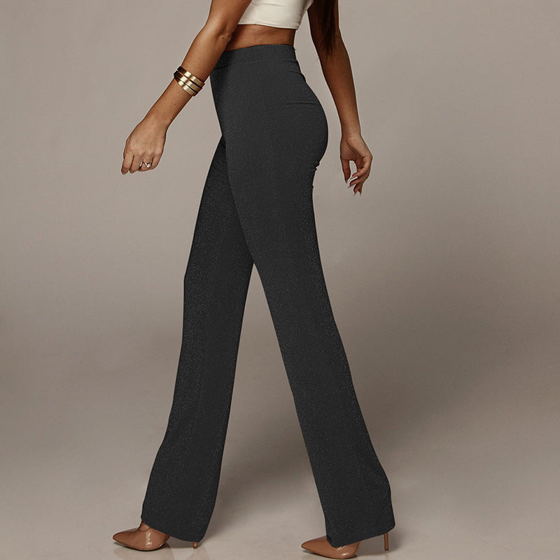 High waist hip-flare cotton blend trousers for women