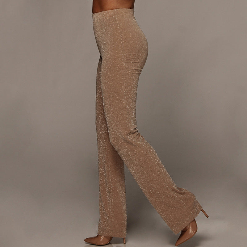 High waist hip-flare cotton blend trousers for women