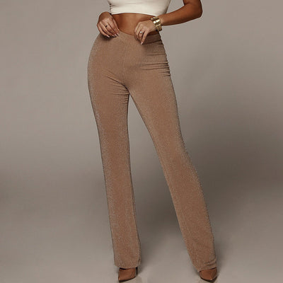High waist hip-flare cotton blend trousers for women