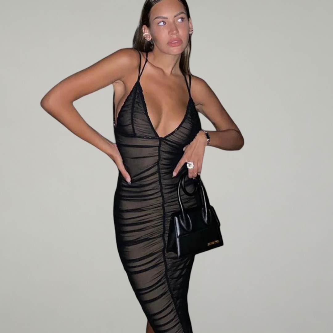 Mesh Ruched Midi Dress