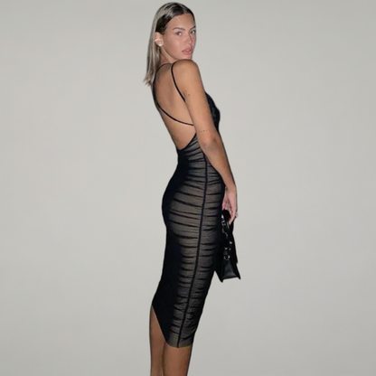 Mesh Ruched Midi Dress