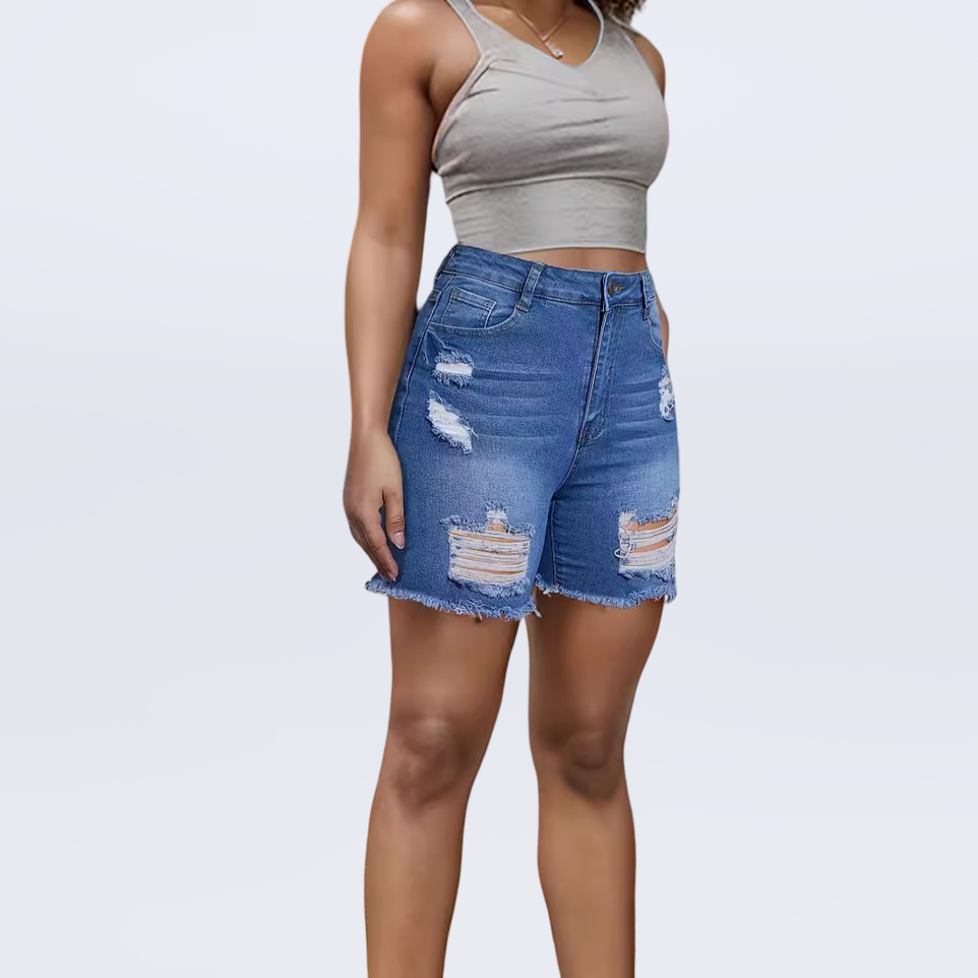 High waist ripped denim shorts for women