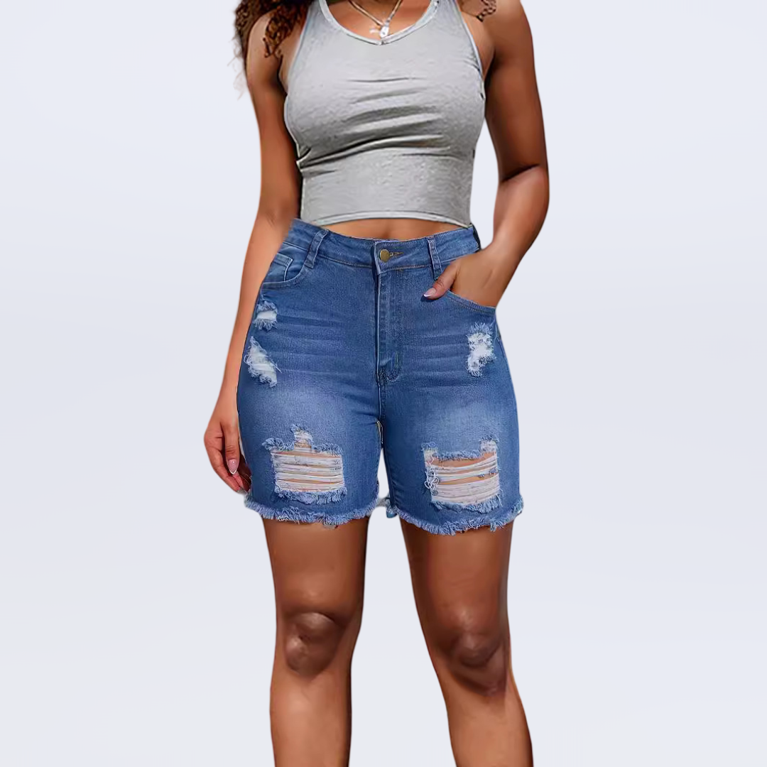 High waist ripped denim shorts for women