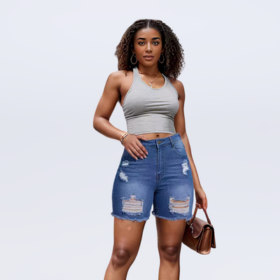 High waist ripped denim shorts for women