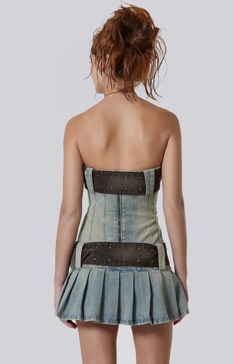 Belted Denim Mini Dress