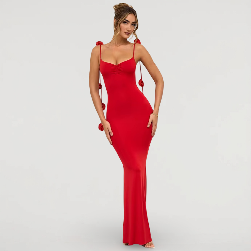 Rosette Tie-Back Maxi Dress