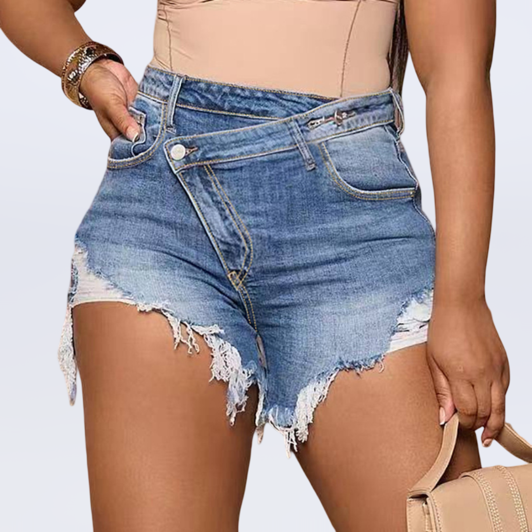 high waist light blue denim shorts for women