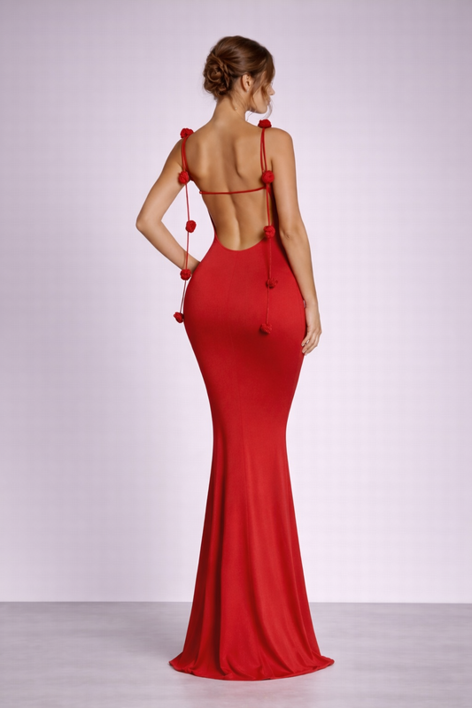 Rosette Tie-Back Maxi Dress