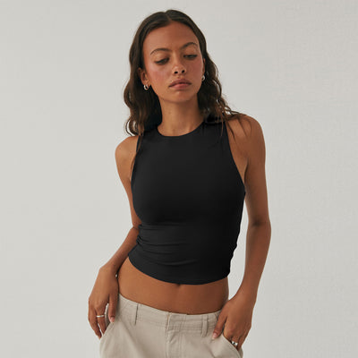 Women's cropped sleeveless vest in black