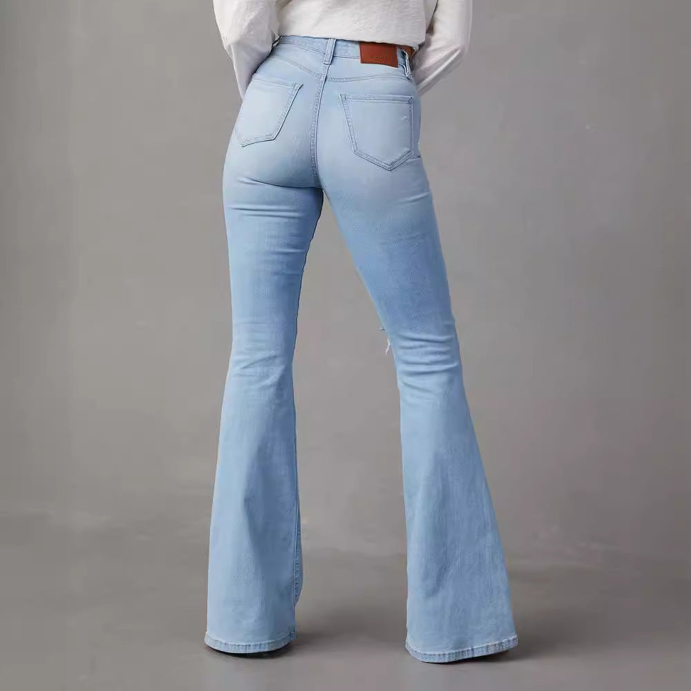 Light blue high-waisted wide-leg denim jeans for women 