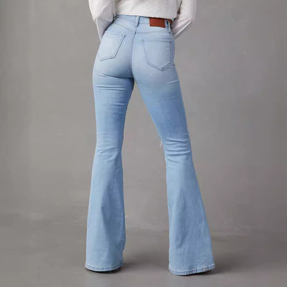 Light blue high-waisted wide-leg denim jeans for women 